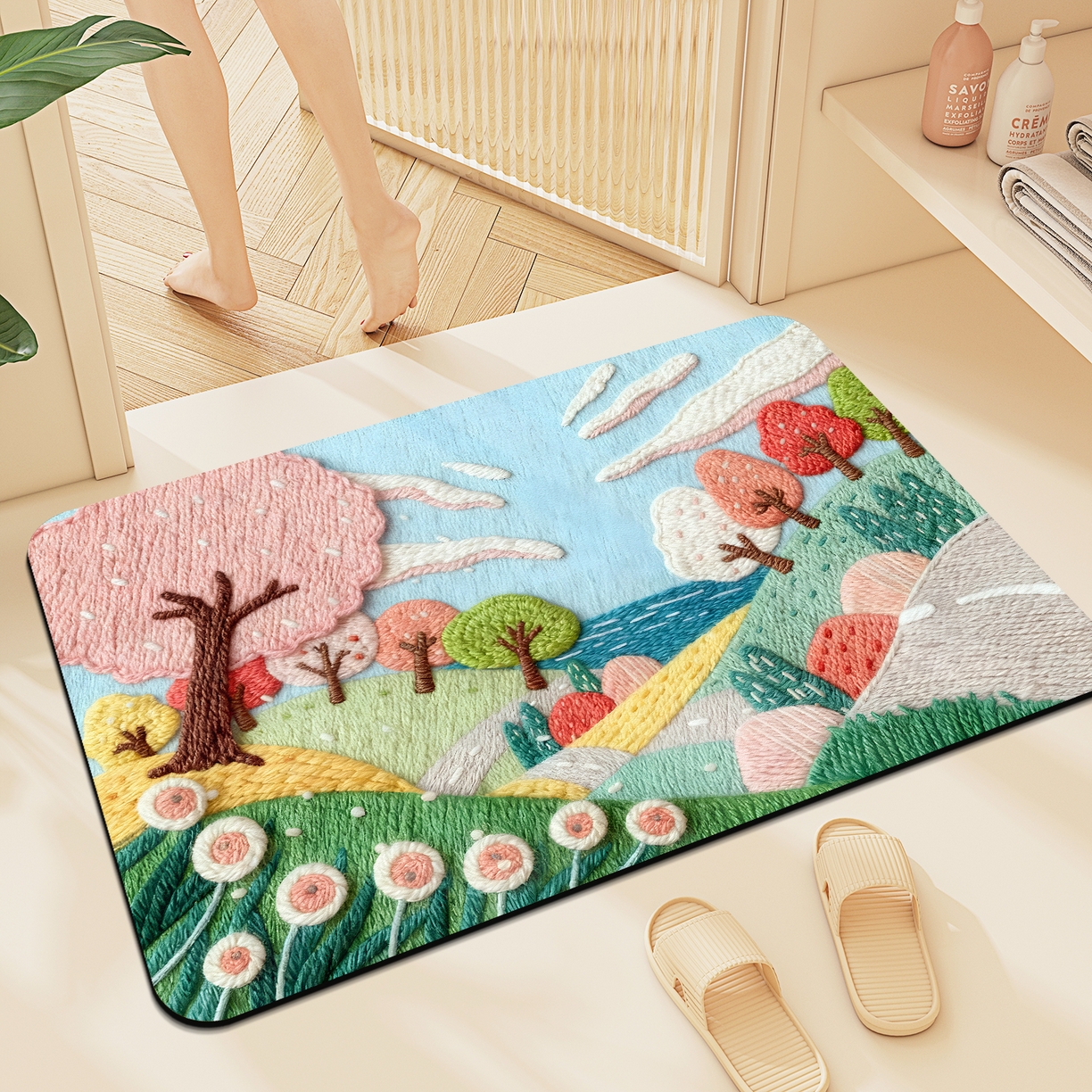 91家纺网 家纺一手货源 找家纺 （总）卡初家居（原微来） 2025新款吸水吸油防滑硅藻泥地垫垫子-花卉系列