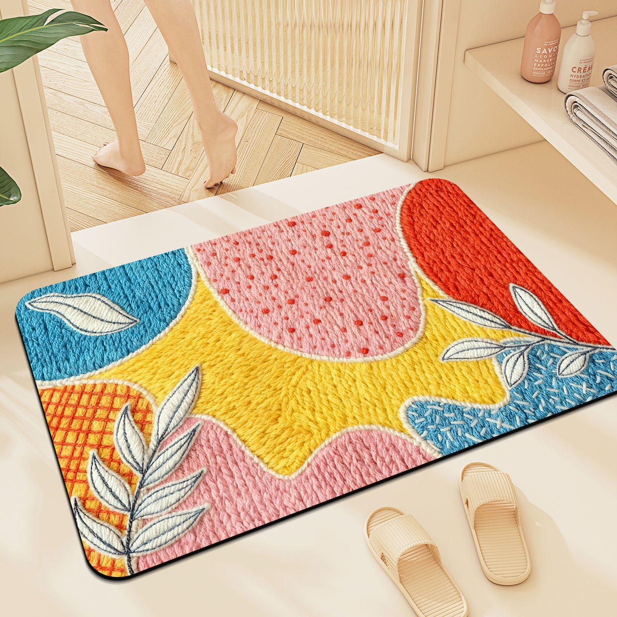 91家纺网 家纺一手货源 找家纺 （总）卡初家居（原微来） 2025新款吸水吸油防滑硅藻泥地垫垫子-花卉系列