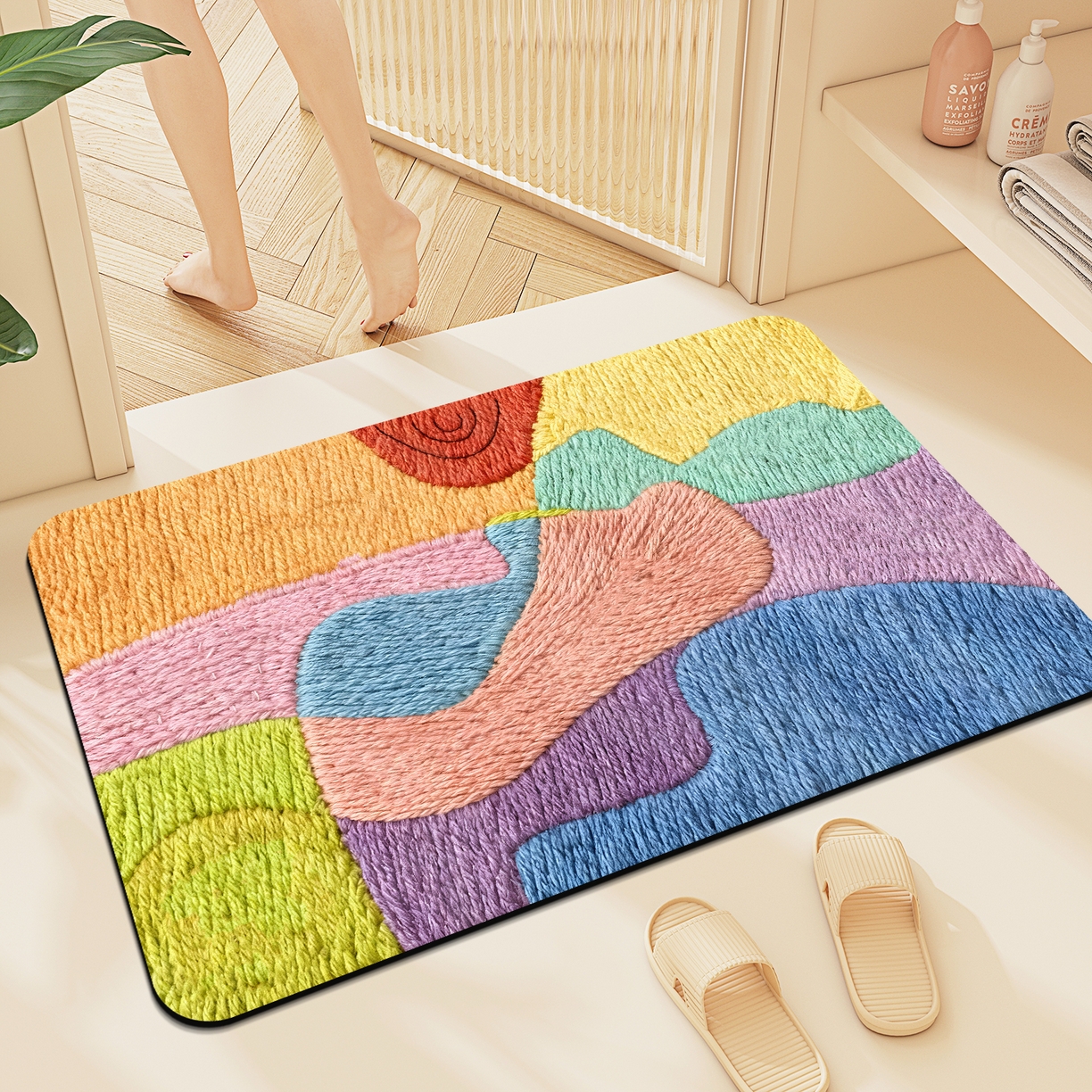 91家纺网 家纺一手货源 找家纺 （总）卡初家居（原微来） 2025新款吸水吸油防滑硅藻泥地垫垫子-花卉系列