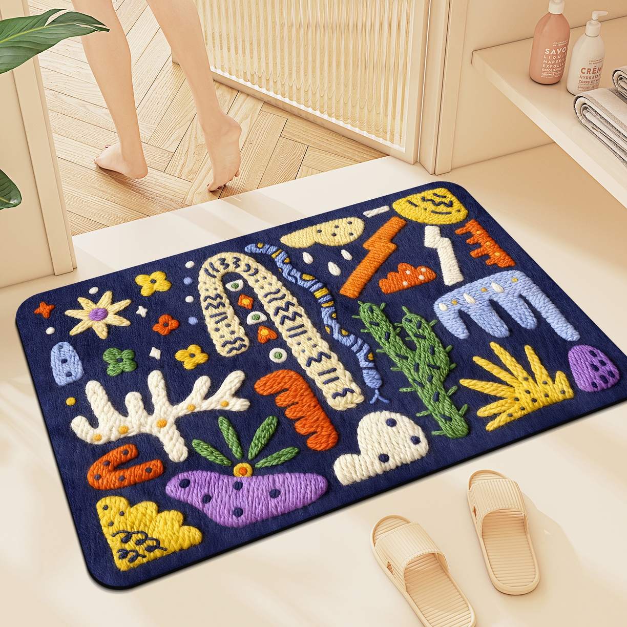 91家纺网 家纺一手货源 找家纺 （总）卡初家居（原微来） 2025新款吸水吸油防滑硅藻泥地垫垫子-花卉系列