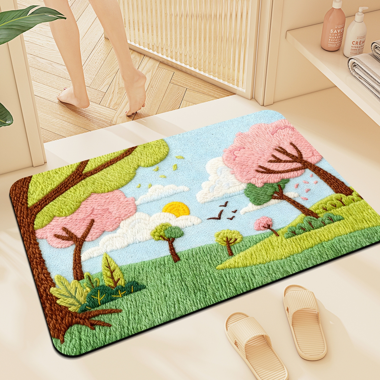 91家纺网 家纺一手货源 找家纺 （总）卡初家居（原微来） 2025新款吸水吸油防滑硅藻泥地垫垫子-花卉系列