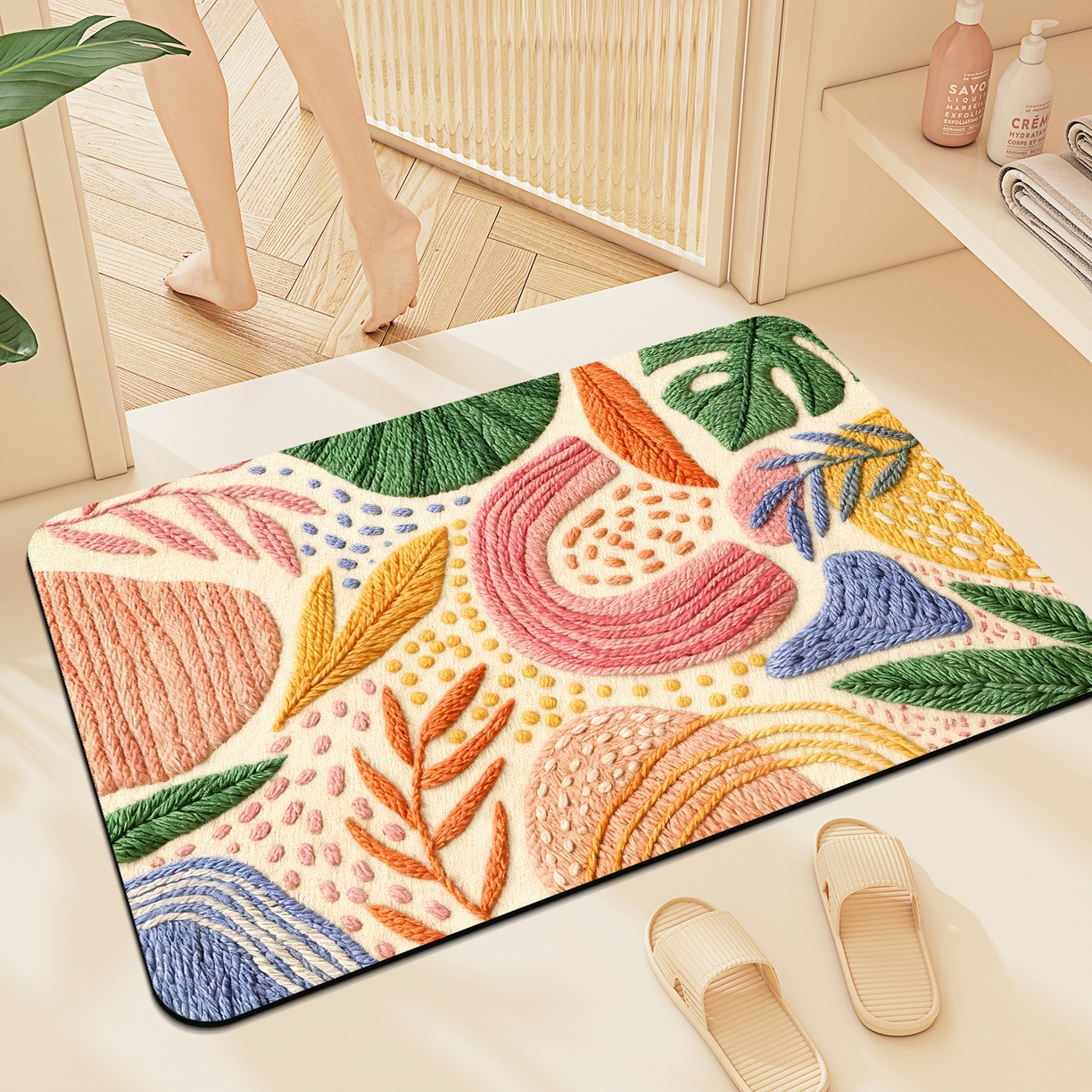 卡初家居（原微来） 2025新款吸水吸油防滑硅藻泥地垫垫子-花卉系列 G-1582