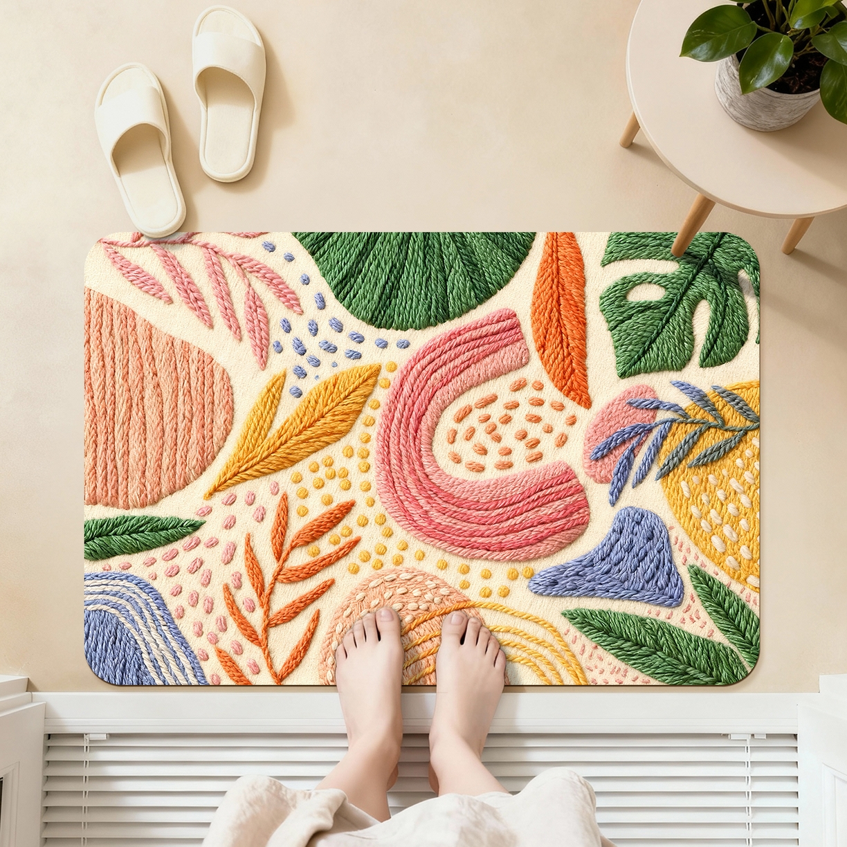 91家纺网 家纺一手货源 找家纺 卡初家居（原微来） 2025新款吸水吸油防滑硅藻泥地垫垫子-花卉系列 G-1582