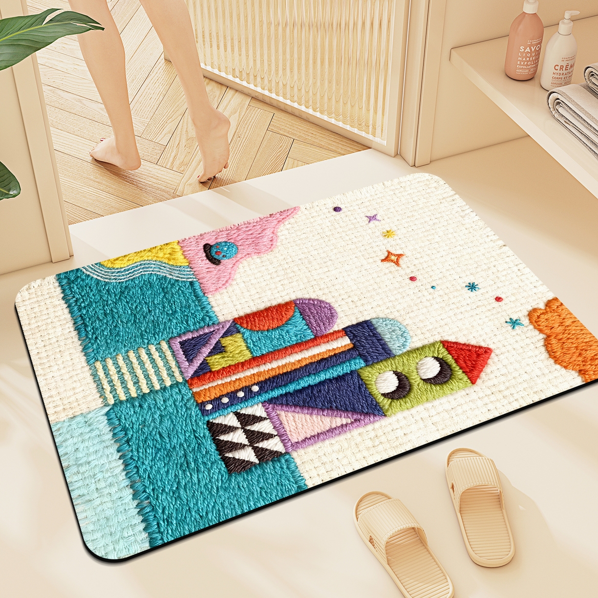 卡初家居（原微来） 2025新款吸水吸油防滑硅藻泥地垫垫子-花卉系列 G-1583