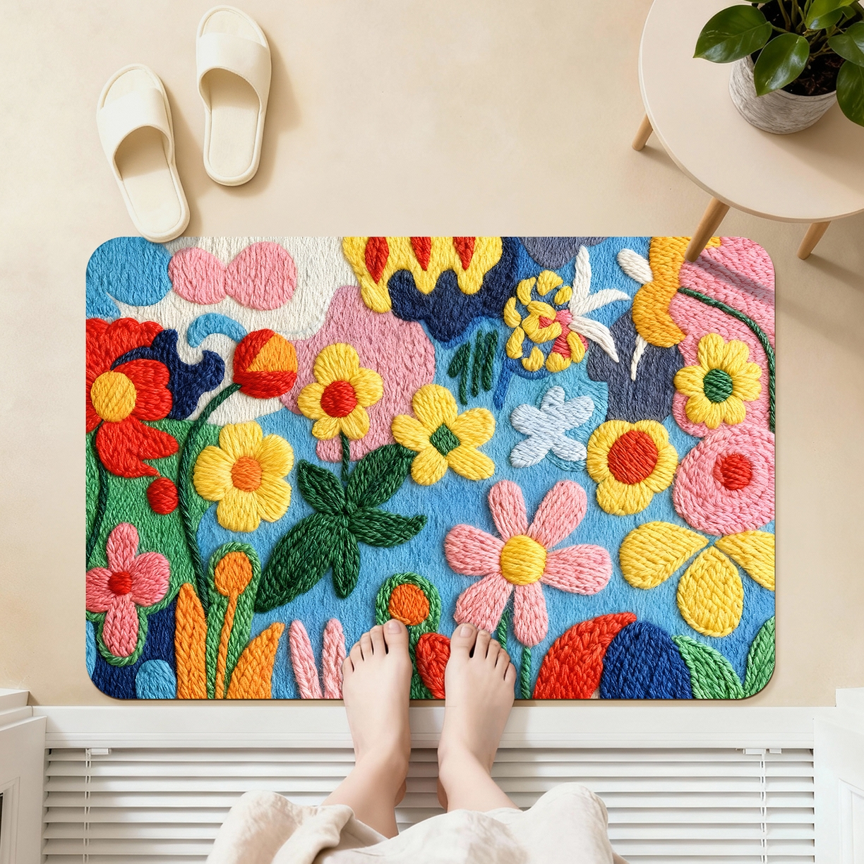 91家纺网 家纺一手货源 找家纺 卡初家居（原微来） 2025新款吸水吸油防滑硅藻泥地垫垫子-花卉系列 G-1589