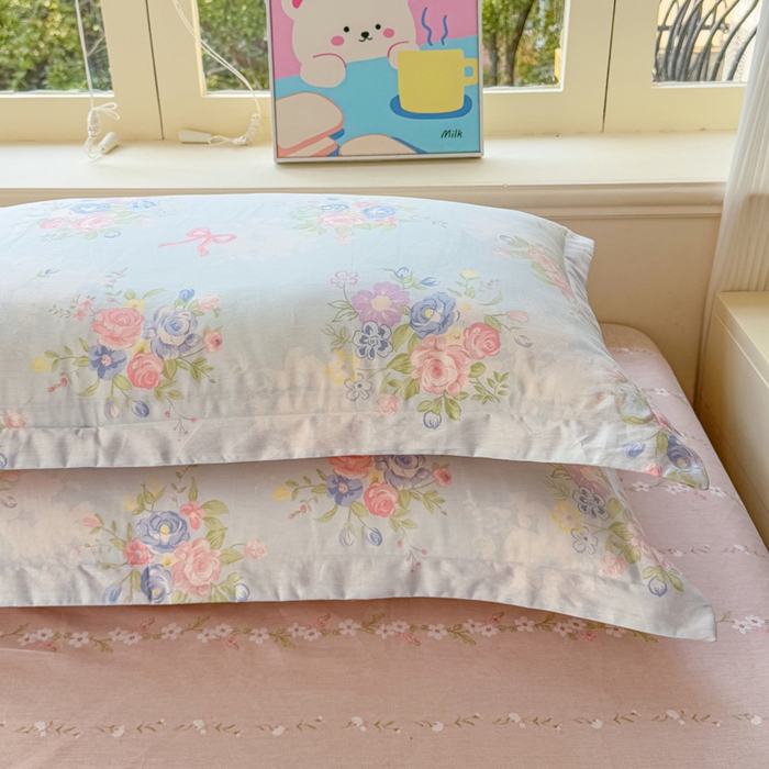 91家纺网 家纺一手货源 找家纺 禧安居 2025新款高支高密活性印染全棉枕套单枕套 静听花语