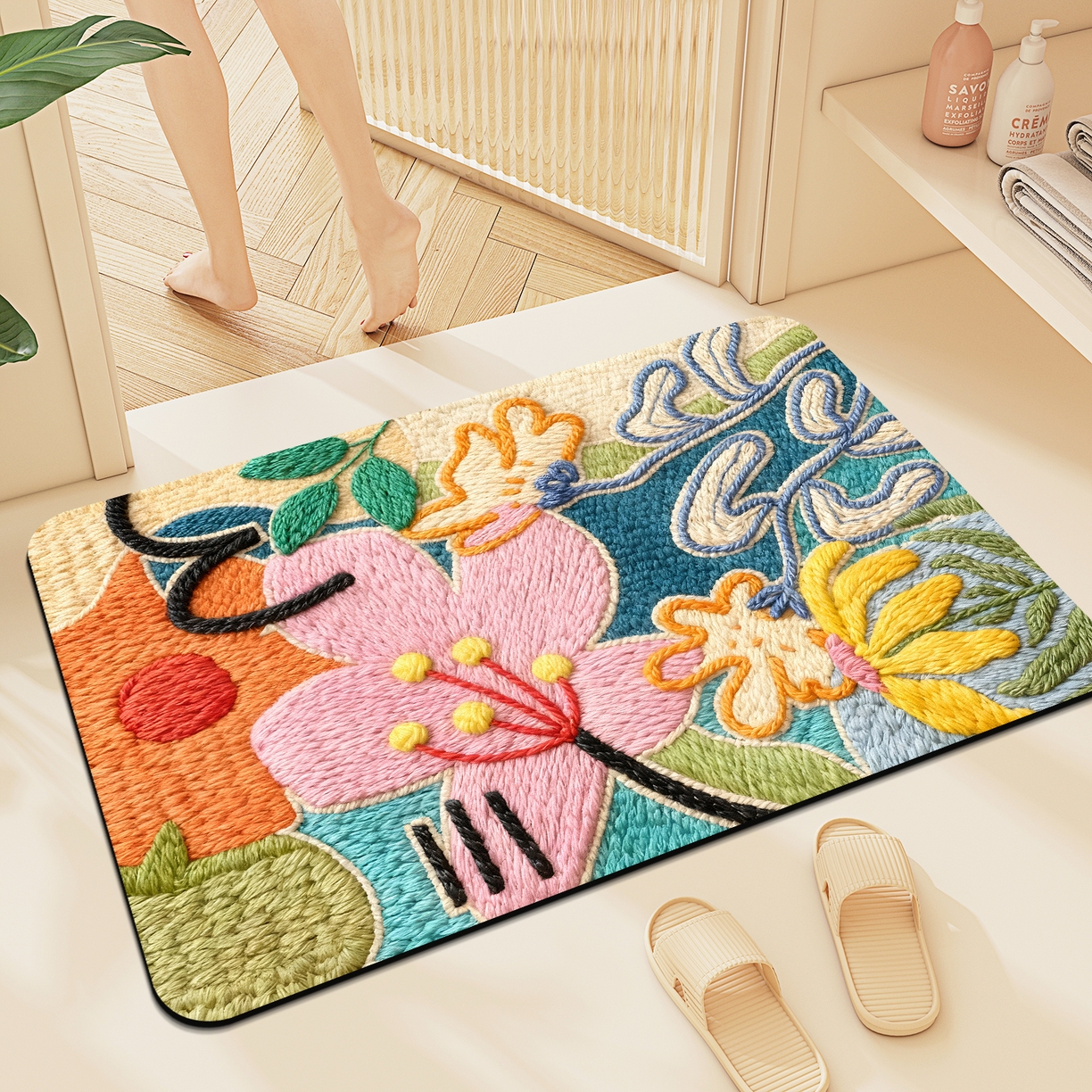 卡初家居（原微来） 2025新款吸水吸油防滑硅藻泥地垫垫子-花卉系列 G-1593