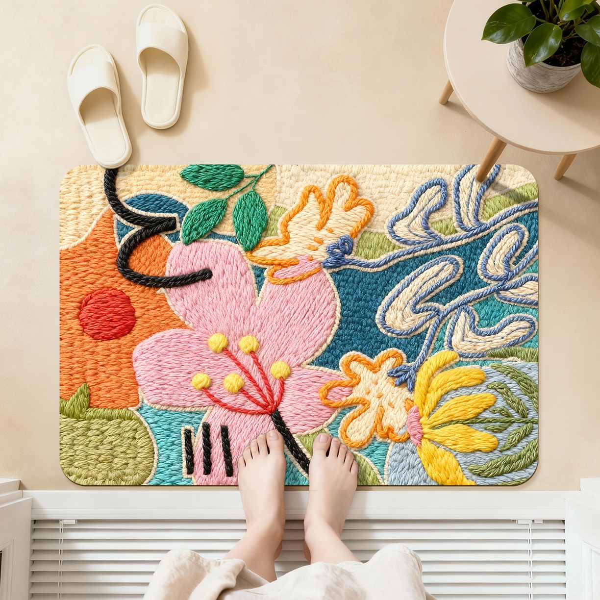 91家纺网 家纺一手货源 找家纺 卡初家居（原微来） 2025新款吸水吸油防滑硅藻泥地垫垫子-花卉系列 G-1593