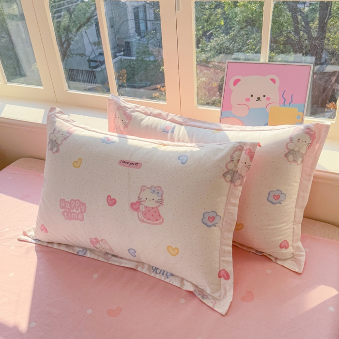 91家纺网 家纺一手货源 找家纺 禧安居 2025新款高支高密活性印染全棉枕套单枕套 凯蒂乐园