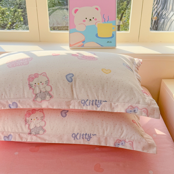 91家纺网 家纺一手货源 找家纺 禧安居 2025新款高支高密活性印染全棉枕套单枕套 凯蒂乐园