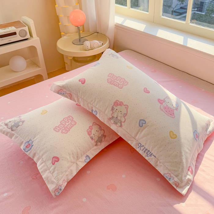 91家纺网 家纺一手货源 找家纺 禧安居 2025新款高支高密活性印染全棉枕套单枕套 凯蒂乐园