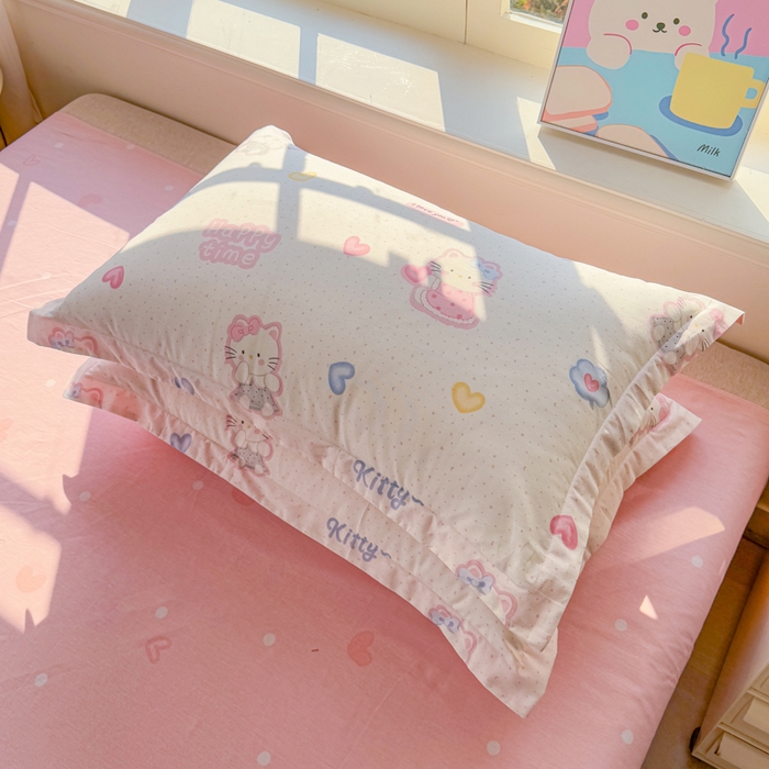 91家纺网 家纺一手货源 找家纺 禧安居 2025新款高支高密活性印染全棉枕套单枕套 凯蒂乐园