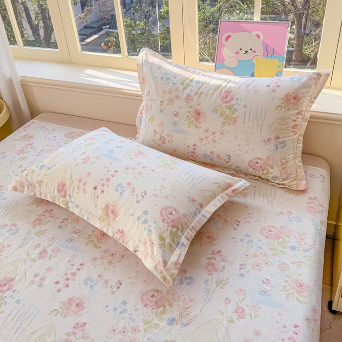 禧安居 2025新款高支高密活性印染全棉枕套单枕套 山茶漫记