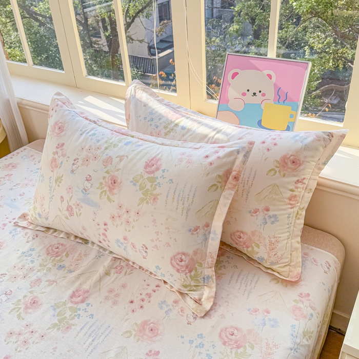 91家纺网 家纺一手货源 找家纺 禧安居 2025新款高支高密活性印染全棉枕套单枕套 山茶漫记