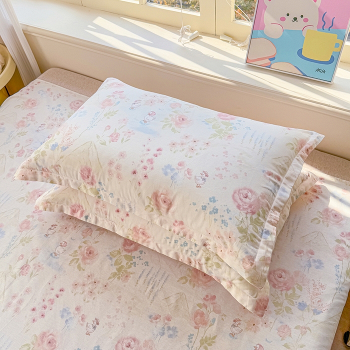 91家纺网 家纺一手货源 找家纺 禧安居 2025新款高支高密活性印染全棉枕套单枕套 山茶漫记