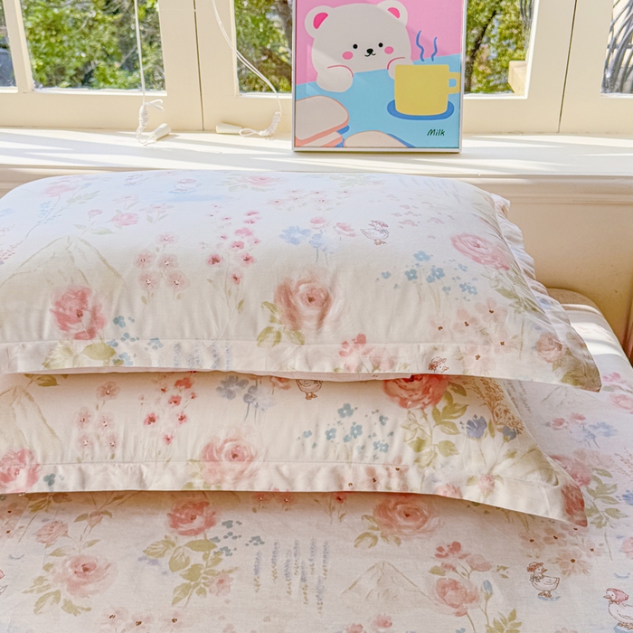 91家纺网 家纺一手货源 找家纺 禧安居 2025新款高支高密活性印染全棉枕套单枕套 山茶漫记