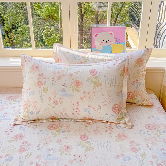 91家纺网 家纺一手货源 找家纺 禧安居 2025新款高支高密活性印染全棉枕套单枕套 山茶漫记