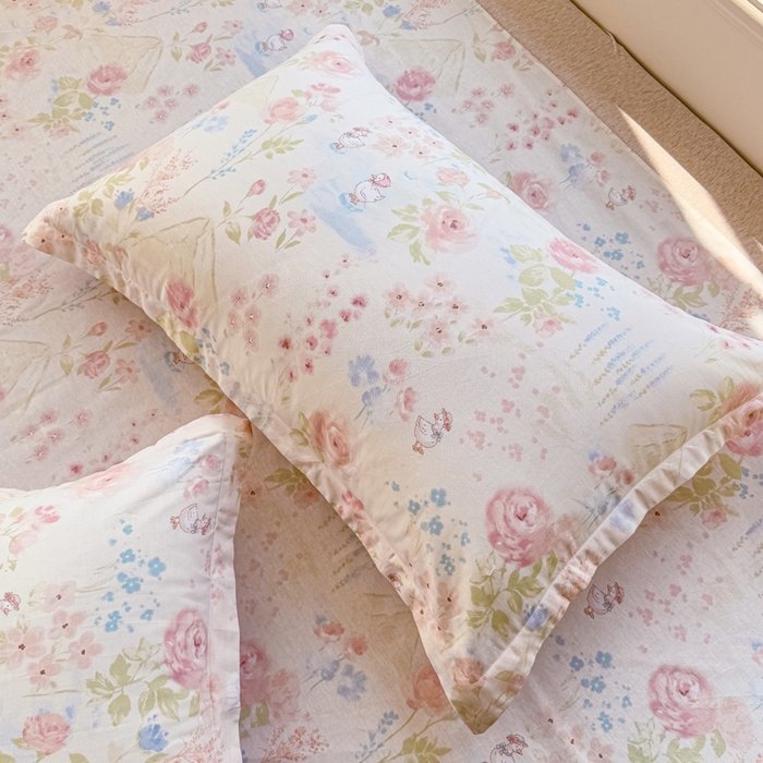 91家纺网 家纺一手货源 找家纺 禧安居 2025新款高支高密活性印染全棉枕套单枕套 山茶漫记