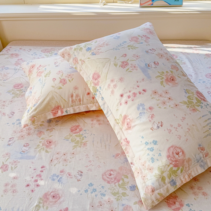 91家纺网 家纺一手货源 找家纺 禧安居 2025新款高支高密活性印染全棉枕套单枕套 山茶漫记