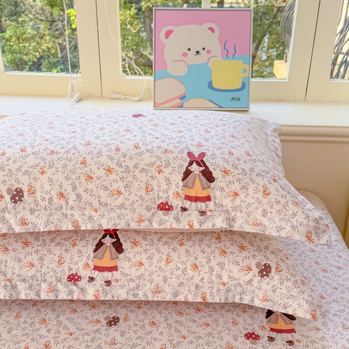 91家纺网 家纺一手货源 找家纺 禧安居 2025新款高支高密活性印染全棉枕套单枕套 原宿女孩