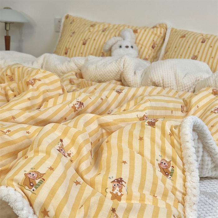 91家纺网 家纺一手货源 找家纺 荣轩 2025秋冬必备新品棉加绒华夫格提花绒工艺款四件套（铺床版）小星芒