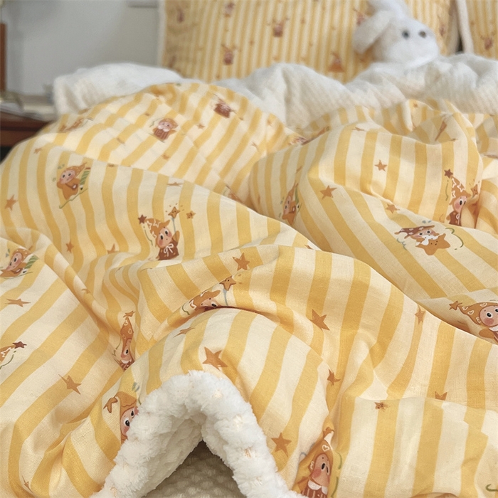 91家纺网 家纺一手货源 找家纺 荣轩 2025秋冬必备新品棉加绒华夫格提花绒工艺款四件套（铺床版）小星芒