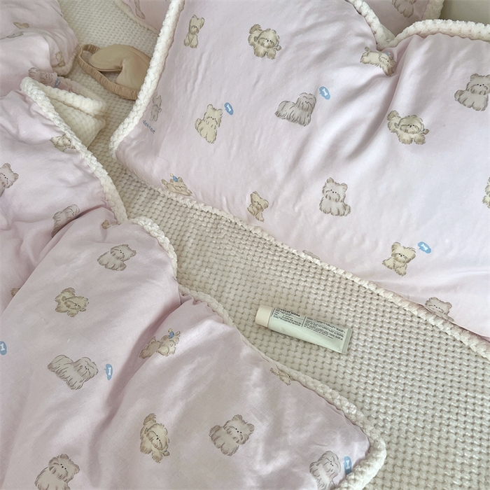 91家纺网 家纺一手货源 找家纺 荣轩 2025秋冬必备新品棉加绒华夫格提花绒工艺款四件套（铺床版）元气扑扑