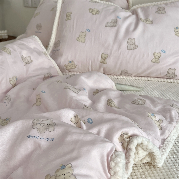 91家纺网 家纺一手货源 找家纺 荣轩 2025秋冬必备新品棉加绒华夫格提花绒工艺款四件套（铺床版）元气扑扑