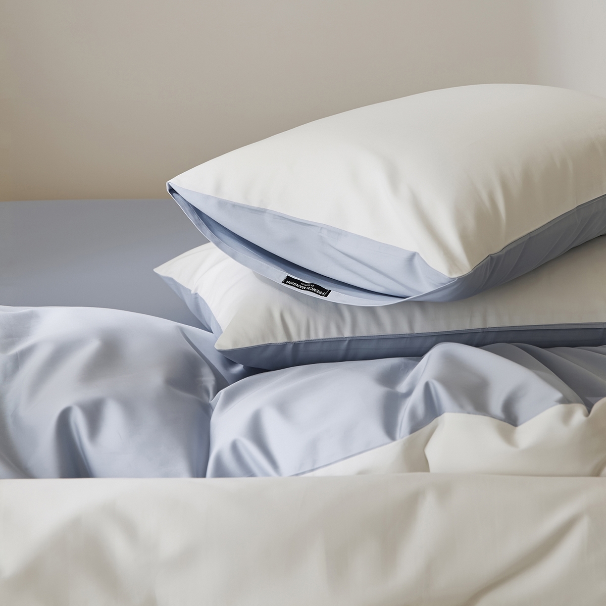 91家纺网 家纺一手货源 找家纺 EH家居 2026新款长绒棉纯棉云栖安缦之境四件套 安缦-蓝白