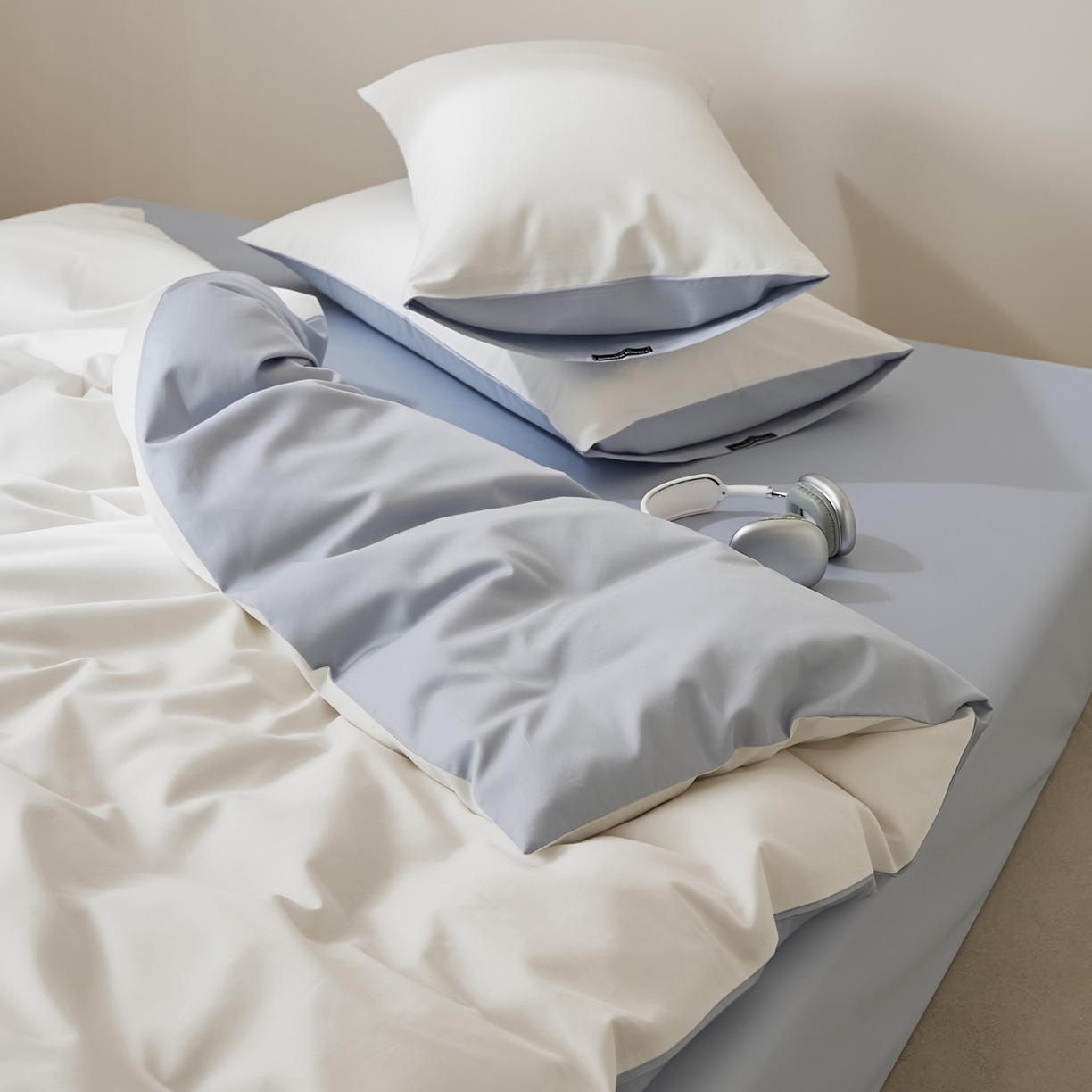 91家纺网 家纺一手货源 找家纺 EH家居 2026新款长绒棉纯棉云栖安缦之境四件套 安缦-蓝白