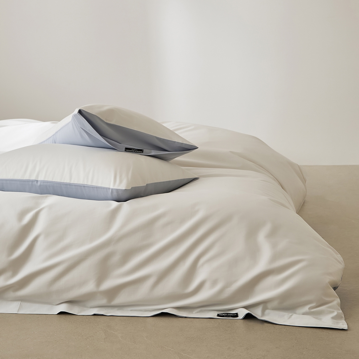 91家纺网 家纺一手货源 找家纺 EH家居 2026新款长绒棉纯棉云栖安缦之境四件套 安缦-蓝白