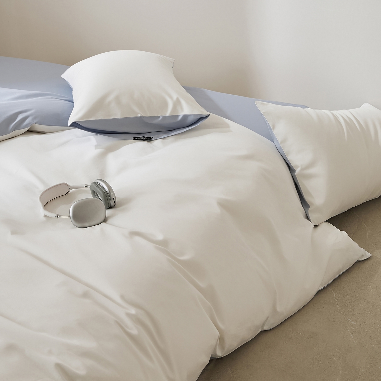 91家纺网 家纺一手货源 找家纺 EH家居 2026新款长绒棉纯棉云栖安缦之境四件套 安缦-蓝白