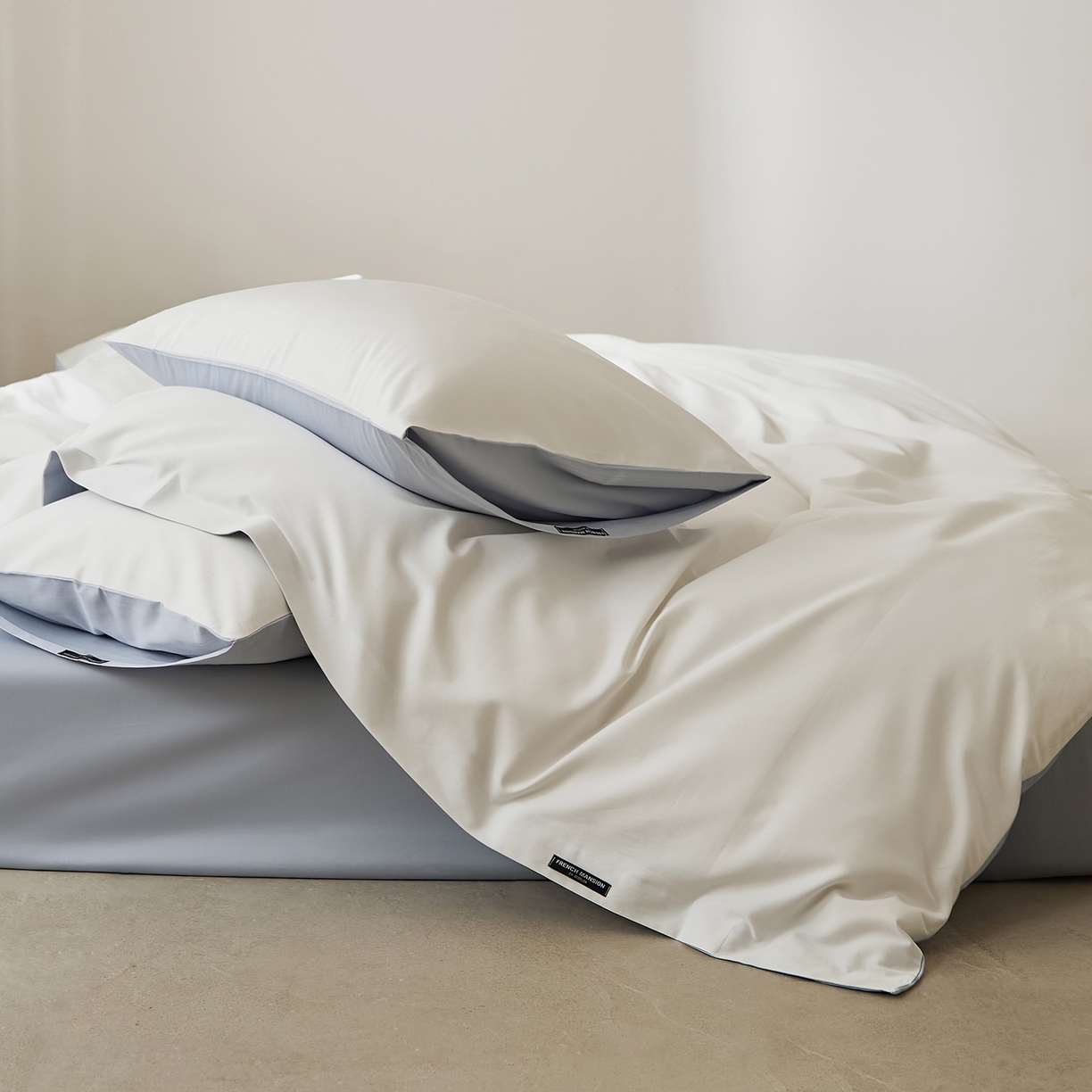 91家纺网 家纺一手货源 找家纺 EH家居 2026新款长绒棉纯棉云栖安缦之境四件套 安缦-蓝白