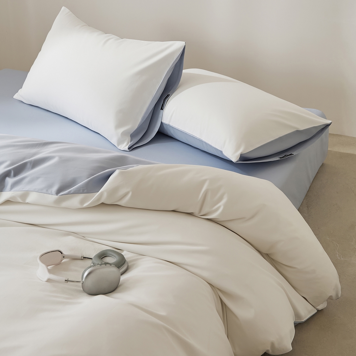 91家纺网 家纺一手货源 找家纺 EH家居 2026新款长绒棉纯棉云栖安缦之境四件套 安缦-蓝白