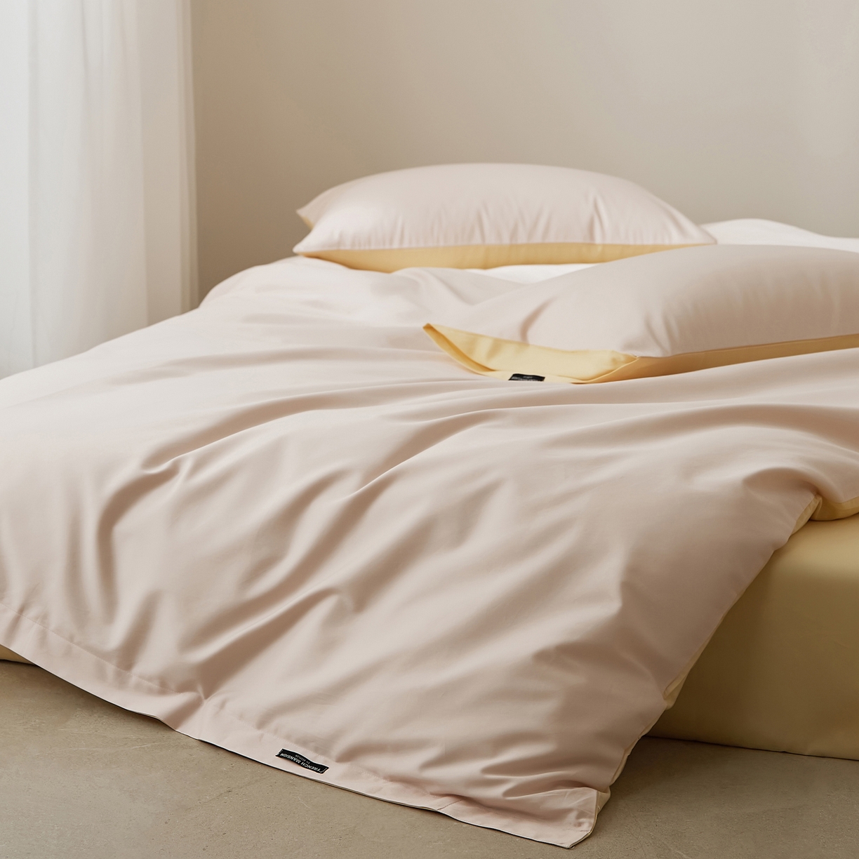 91家纺网 家纺一手货源 找家纺 EH家居 2026新款长绒棉纯棉云栖安缦之境四件套 安缦-奶盖粉