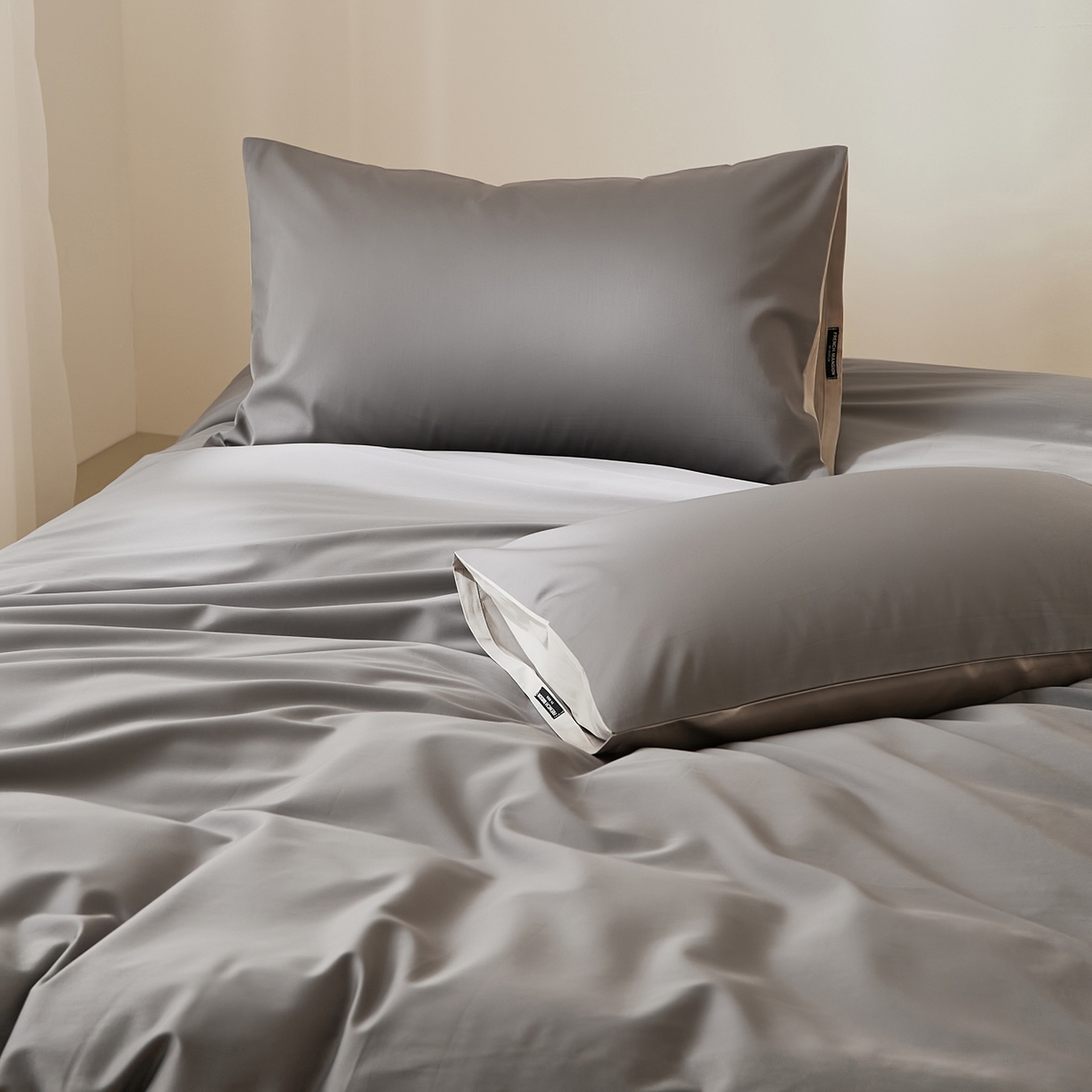 91家纺网 家纺一手货源 找家纺 EH家居 2026新款长绒棉纯棉云栖安缦之境四件套 安缦-冰岛深灰