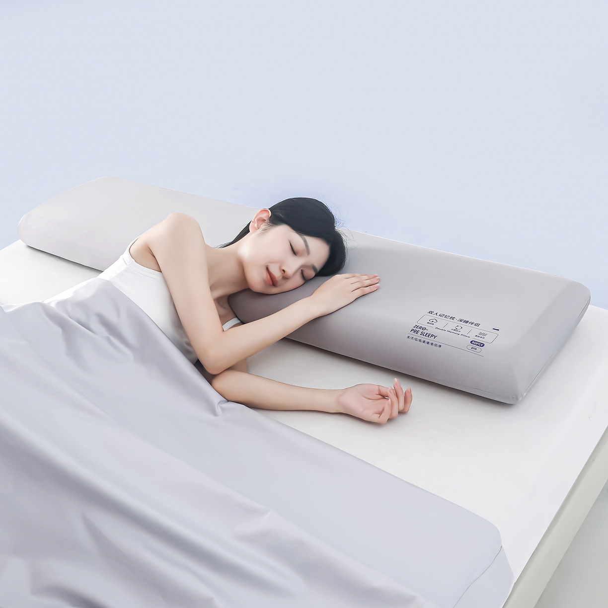 91家纺网 家纺一手货源 找家纺 贵夫人 2025新款加长款-双人深睡记忆枕枕头枕芯 35*150*8cm灰色单只