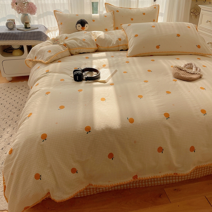 91家纺网 家纺一手货源 找家纺 瑞莱 2026新款全棉印花贝壳边四件套 甜桔