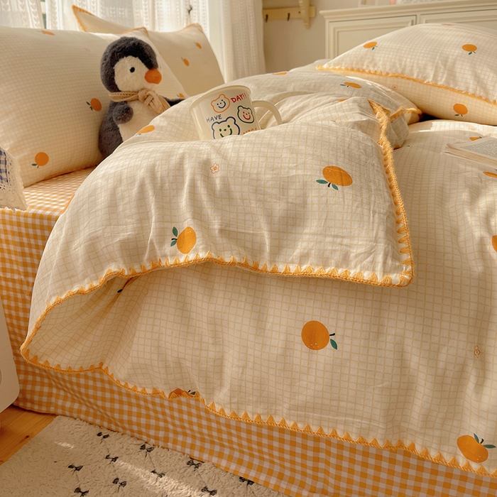 91家纺网 家纺一手货源 找家纺 瑞莱 2026新款全棉印花贝壳边四件套 甜桔