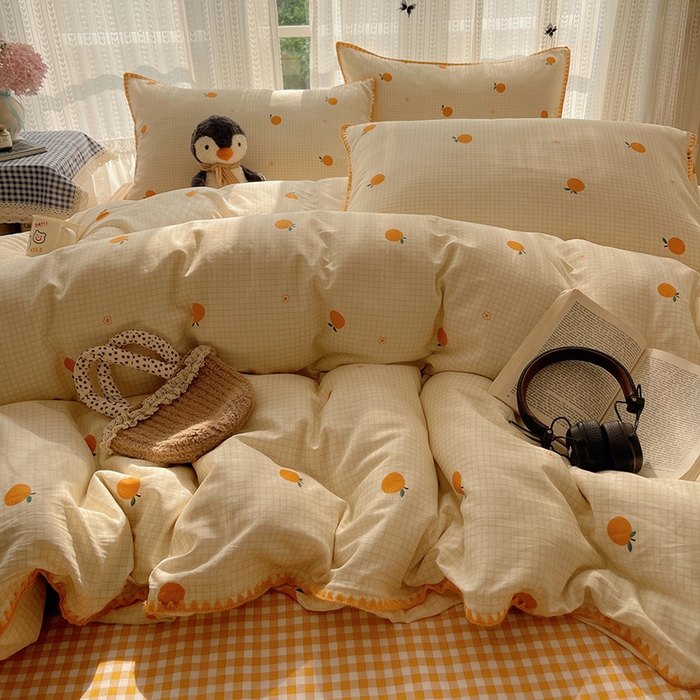 91家纺网 家纺一手货源 找家纺 瑞莱 2026新款全棉印花贝壳边四件套 甜桔
