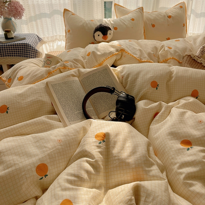 91家纺网 家纺一手货源 找家纺 瑞莱 2026新款全棉印花贝壳边四件套 甜桔