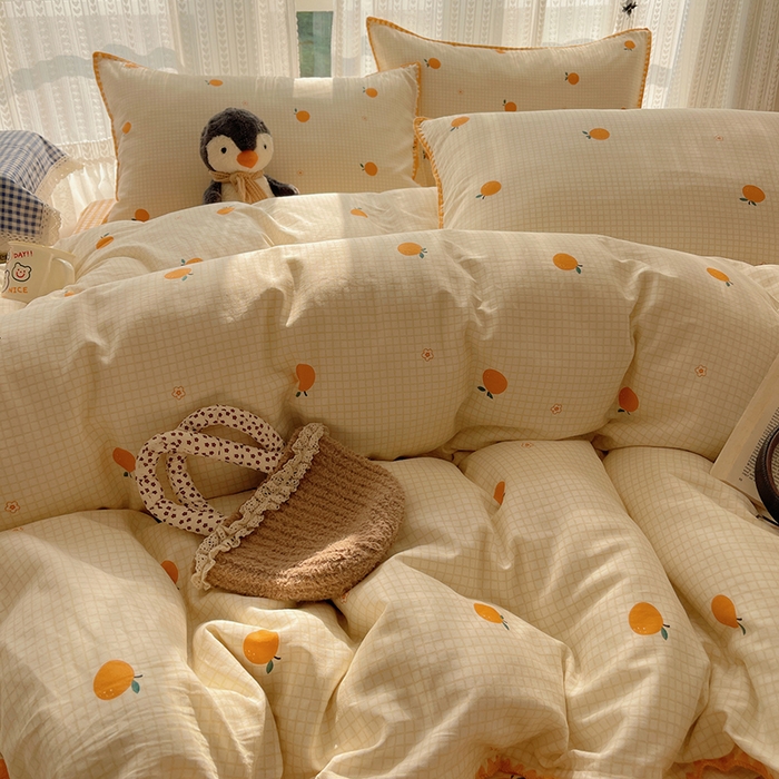 91家纺网 家纺一手货源 找家纺 瑞莱 2026新款全棉印花贝壳边四件套 甜桔
