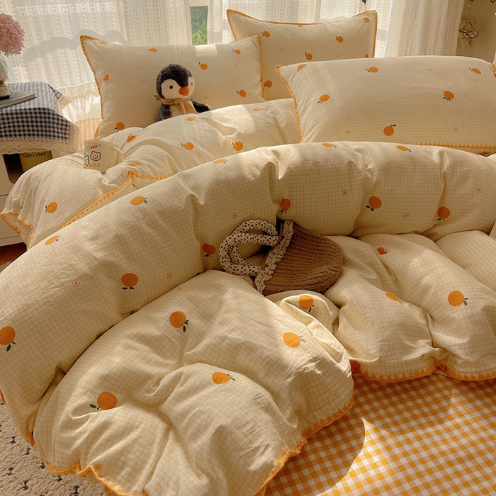 91家纺网 家纺一手货源 找家纺 瑞莱 2026新款全棉印花贝壳边四件套 甜桔