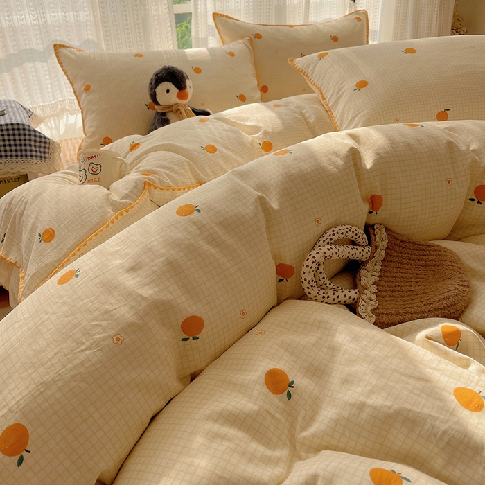 91家纺网 家纺一手货源 找家纺 瑞莱 2026新款全棉印花贝壳边四件套 甜桔