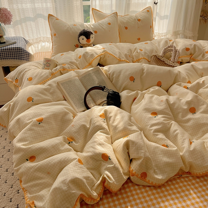 91家纺网 家纺一手货源 找家纺 瑞莱 2026新款全棉印花贝壳边四件套 甜桔