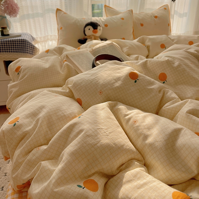 91家纺网 家纺一手货源 找家纺 瑞莱 2026新款全棉印花贝壳边四件套 甜桔