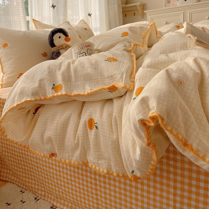 91家纺网 家纺一手货源 找家纺 瑞莱 2026新款全棉印花贝壳边四件套 甜桔