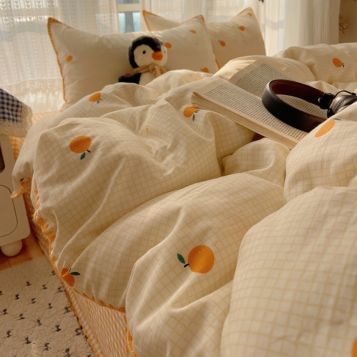 91家纺网 家纺一手货源 找家纺 瑞莱 2026新款全棉印花贝壳边四件套 甜桔