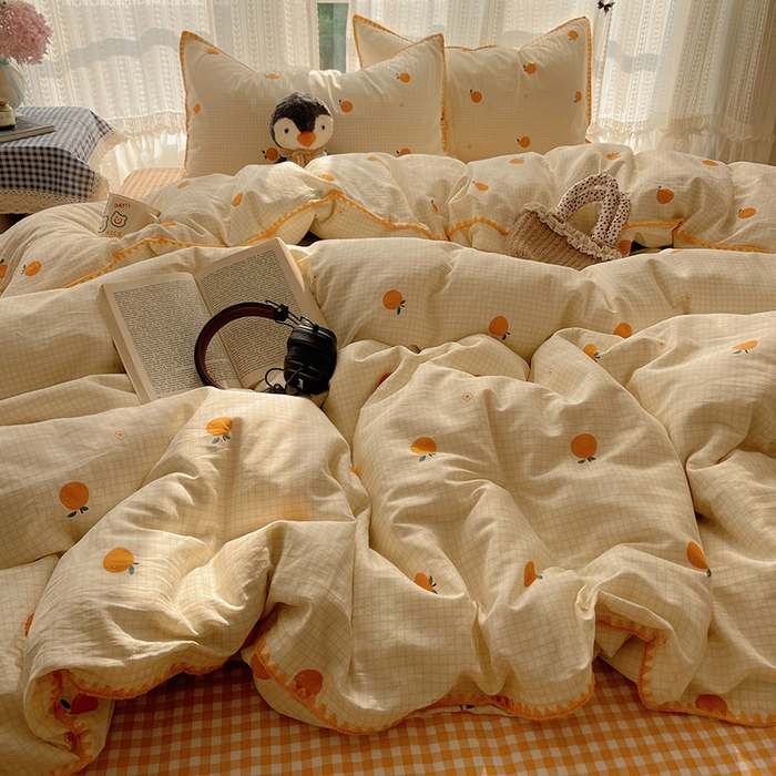 91家纺网 家纺一手货源 找家纺 瑞莱 2026新款全棉印花贝壳边四件套 甜桔