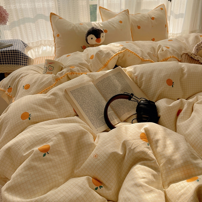 91家纺网 家纺一手货源 找家纺 瑞莱 2026新款全棉印花贝壳边四件套 甜桔